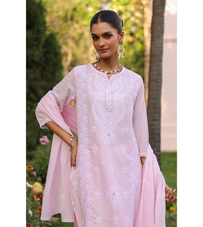 SARGAM PINK PURE MUL COTTON CHIKANKARI SUIT SET