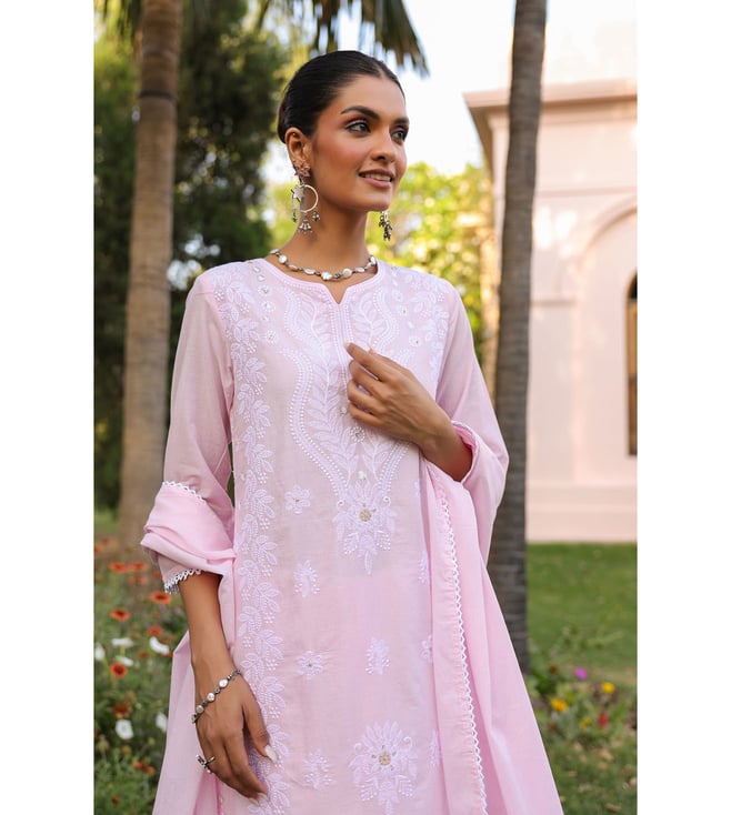 SARGAM PINK PURE MUL COTTON CHIKANKARI SUIT SET
