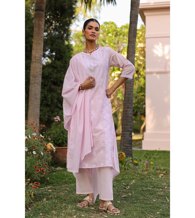 SARGAM PINK PURE MUL COTTON CHIKANKARI SUIT SET