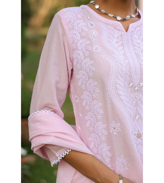 SARGAM PINK PURE MUL COTTON CHIKANKARI SUIT SET