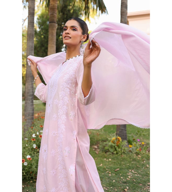 SARGAM PINK PURE MUL COTTON CHIKANKARI SUIT SET