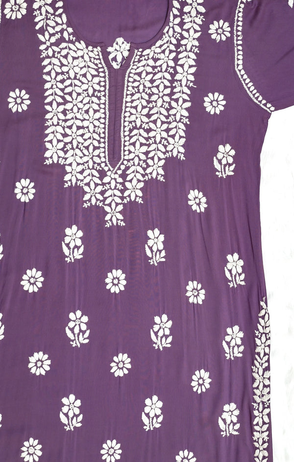 RUMAANA DUSTY PURPLE PREMIUM MODAL CHIKANKARI LONG KURTA