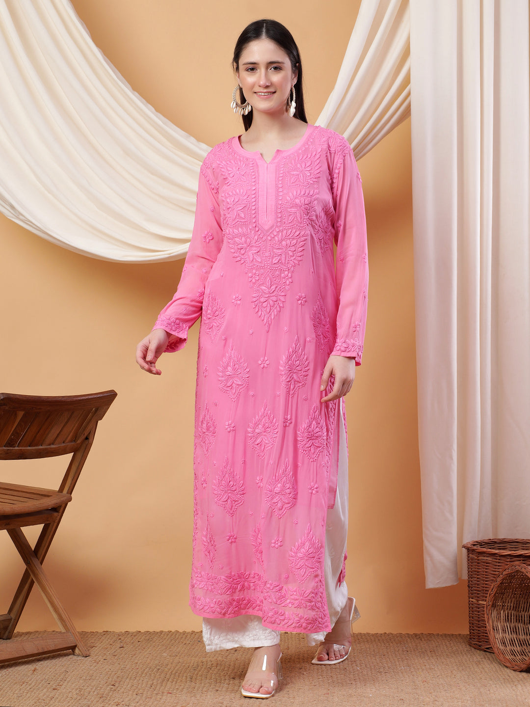 DIVYA PREMIUM VISCOSE PURE HAND EMBROIDERED CHIKANKARI LONG KURTA