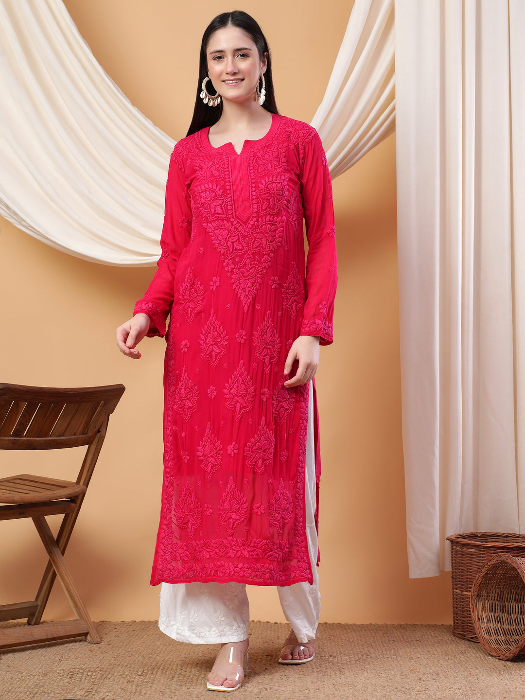 DIVYA PREMIUM VISCOSE PURE HAND EMBROIDERED CHIKANKARI LONG KURTA