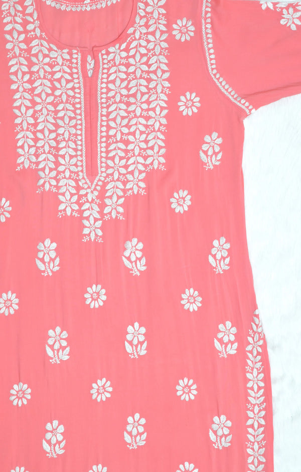 RUMAANA PEACH PREMIUM MODAL CHIKANKARI LONG KURTA
