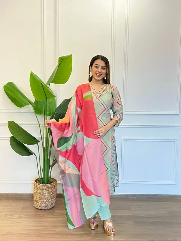 MUSKAAN PISTA TISSUE SILK PRINTED SUIT SET