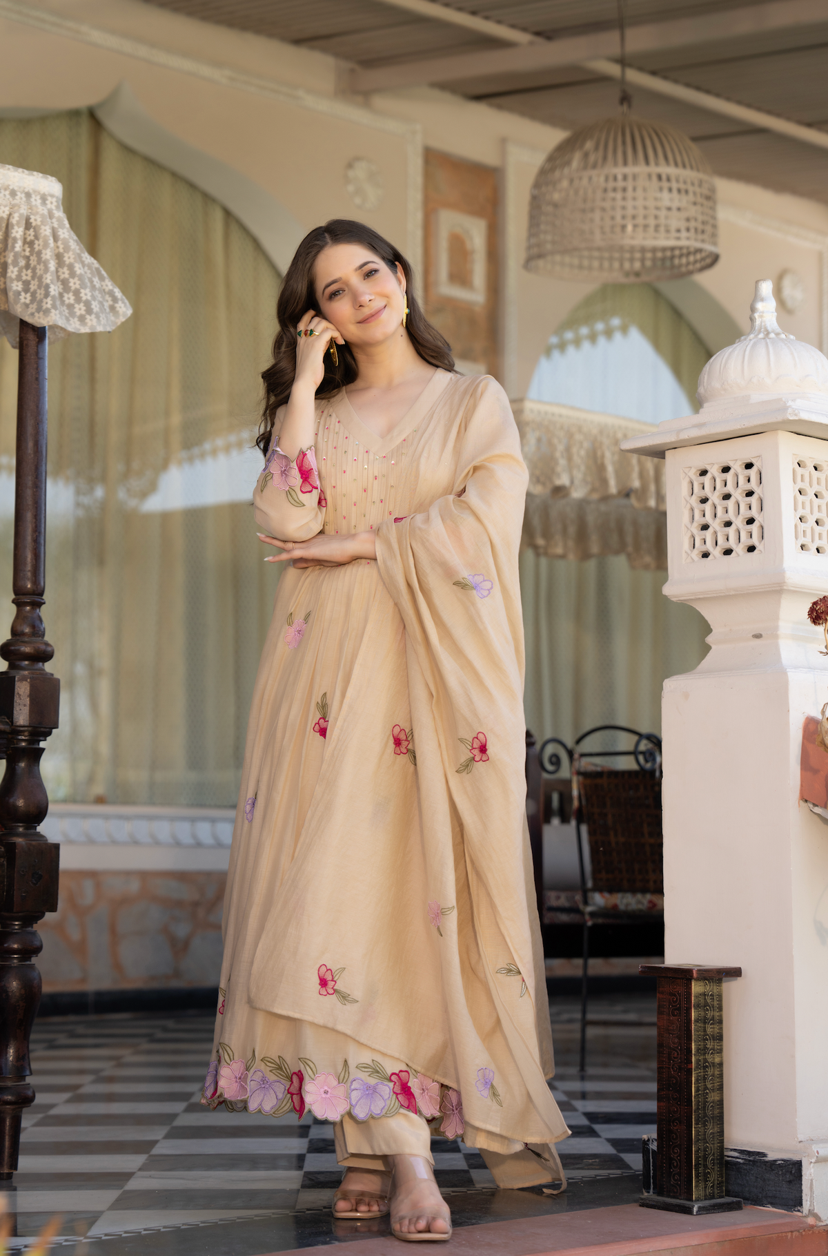 GUNJAN SANDSTONE PURE CHANDERI EMBROIDERED SUIT SET