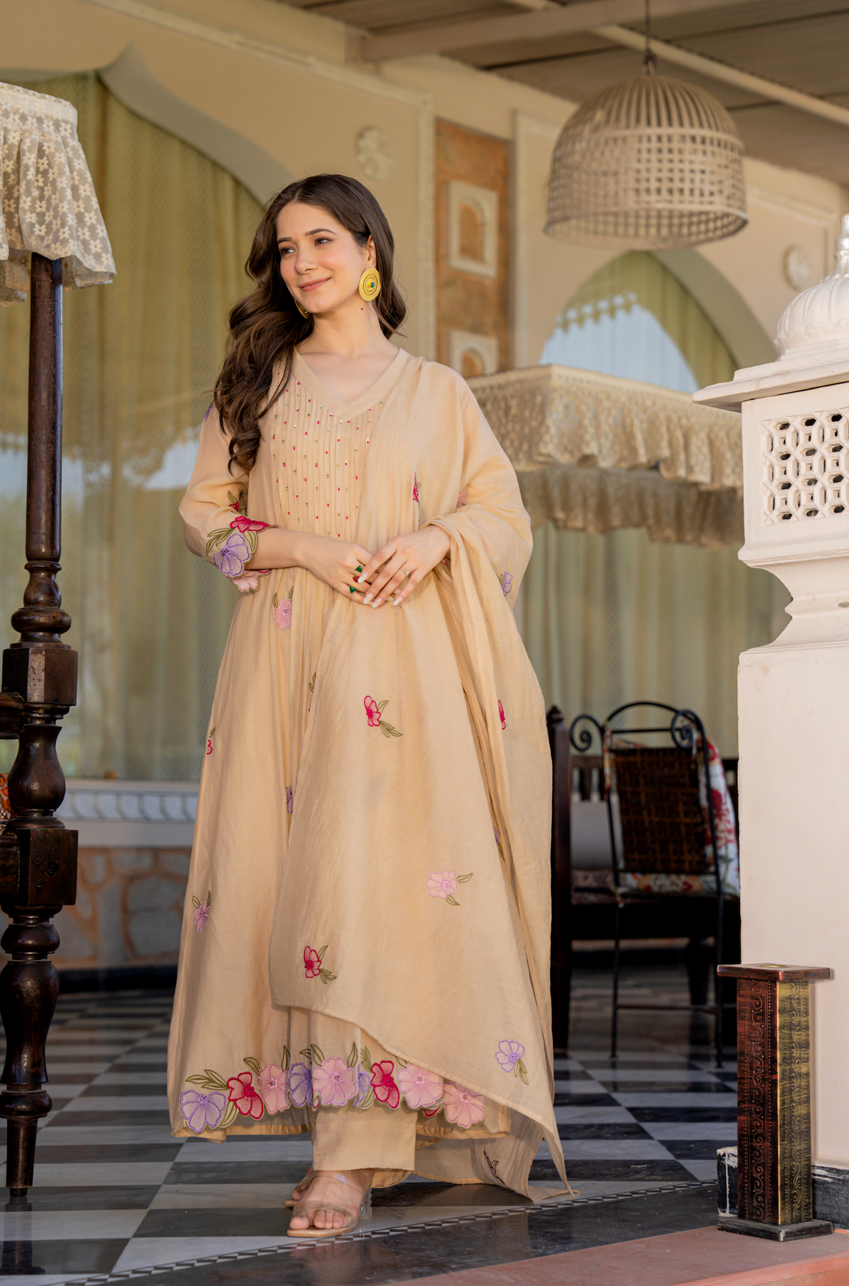 GUNJAN SANDSTONE PURE CHANDERI EMBROIDERED SUIT SET