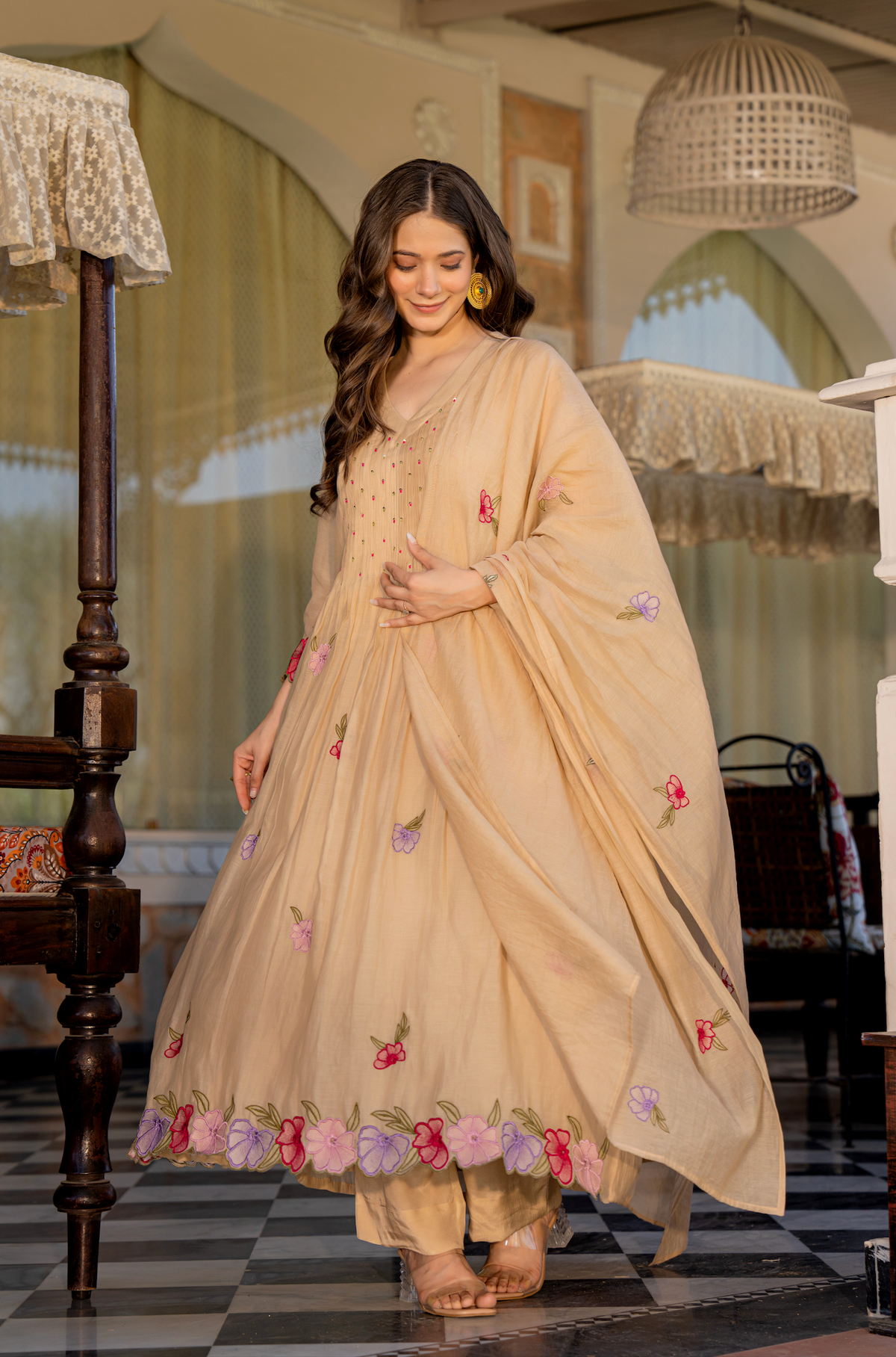 GUNJAN SANDSTONE PURE CHANDERI EMBROIDERED SUIT SET