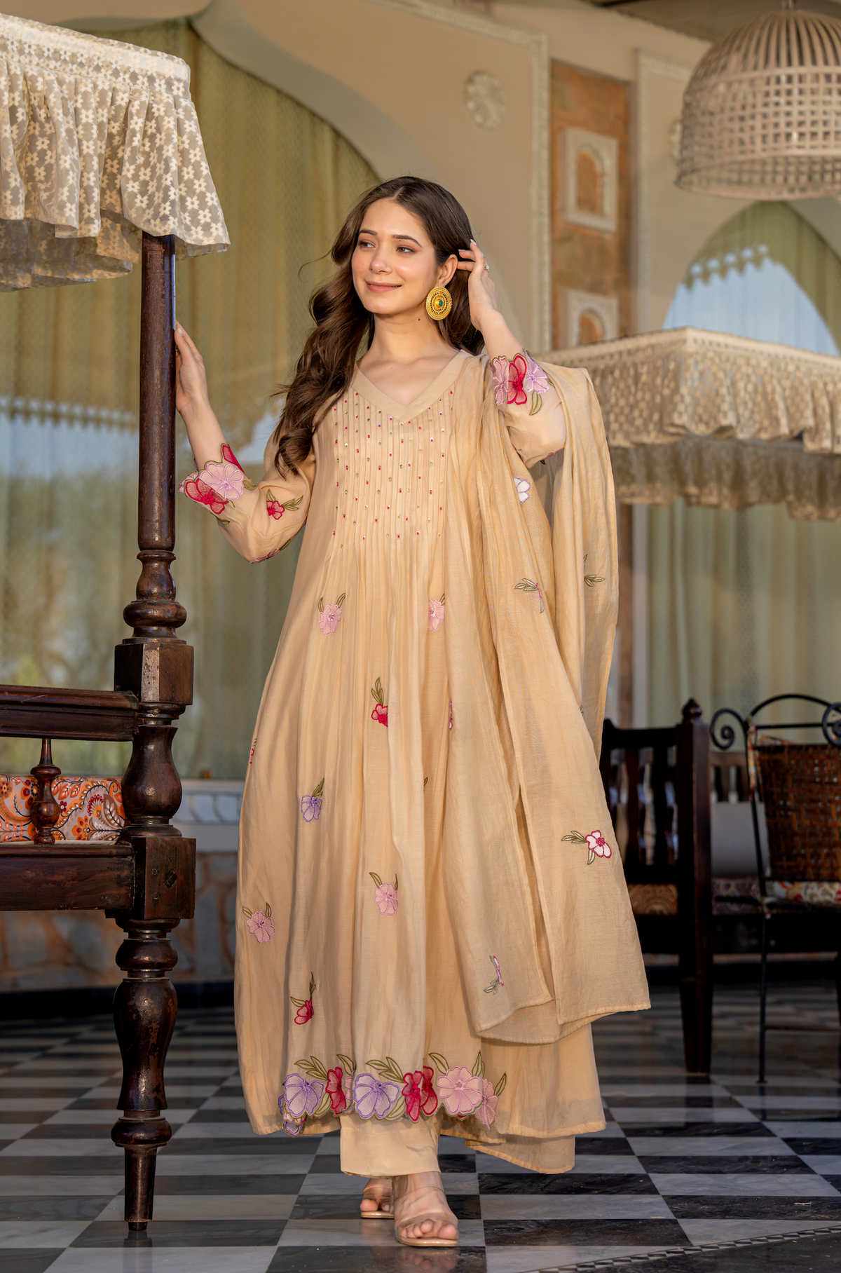 GUNJAN SANDSTONE PURE CHANDERI EMBROIDERED SUIT SET