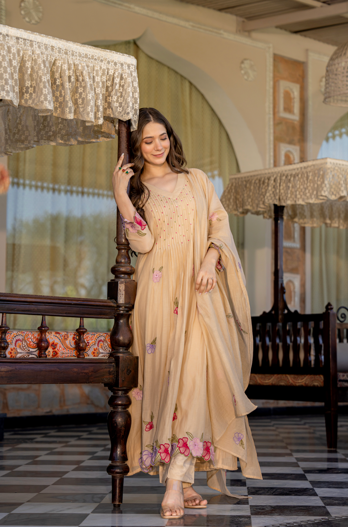 GUNJAN SANDSTONE PURE CHANDERI EMBROIDERED SUIT SET