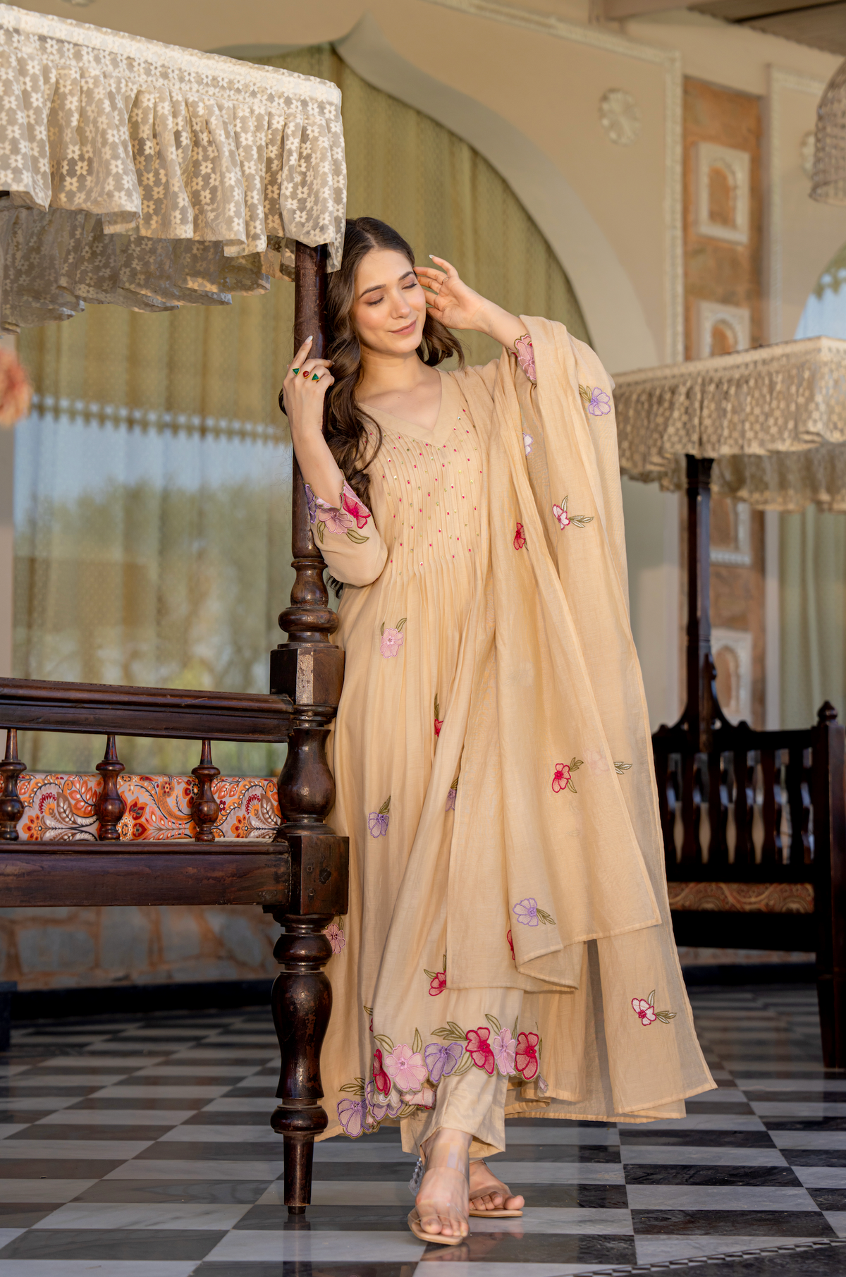 GUNJAN SANDSTONE PURE CHANDERI EMBROIDERED SUIT SET