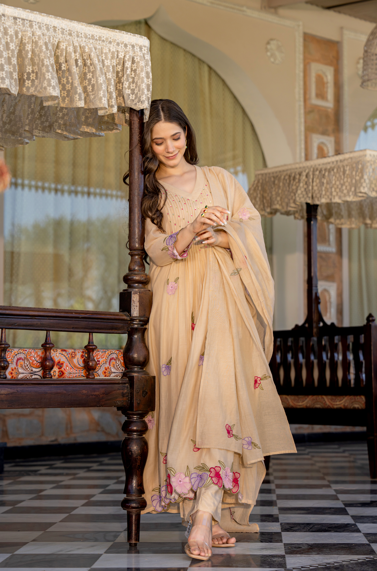 GUNJAN SANDSTONE PURE CHANDERI EMBROIDERED SUIT SET
