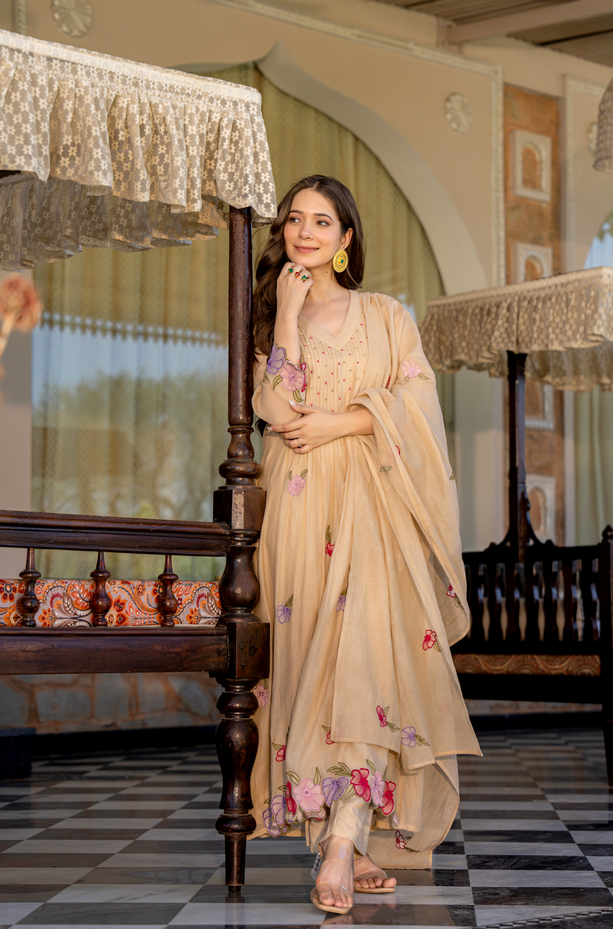 GUNJAN SANDSTONE PURE CHANDERI EMBROIDERED SUIT SET