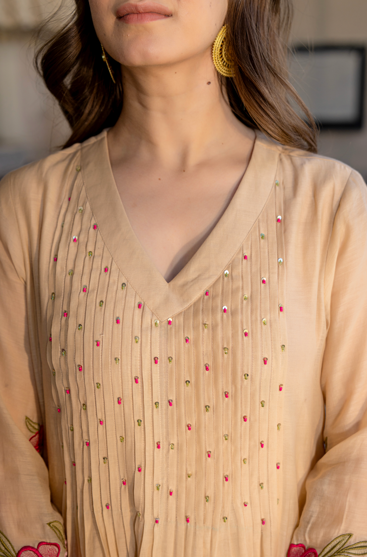 GUNJAN SANDSTONE PURE CHANDERI EMBROIDERED SUIT SET