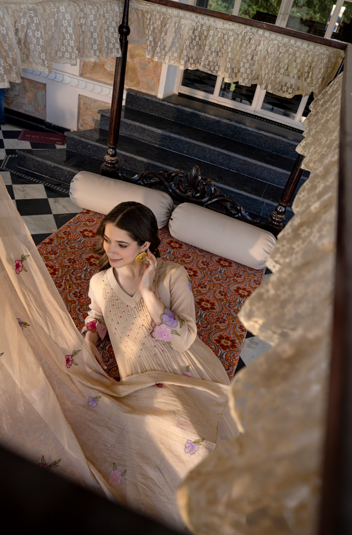 GUNJAN SANDSTONE PURE CHANDERI EMBROIDERED SUIT SET