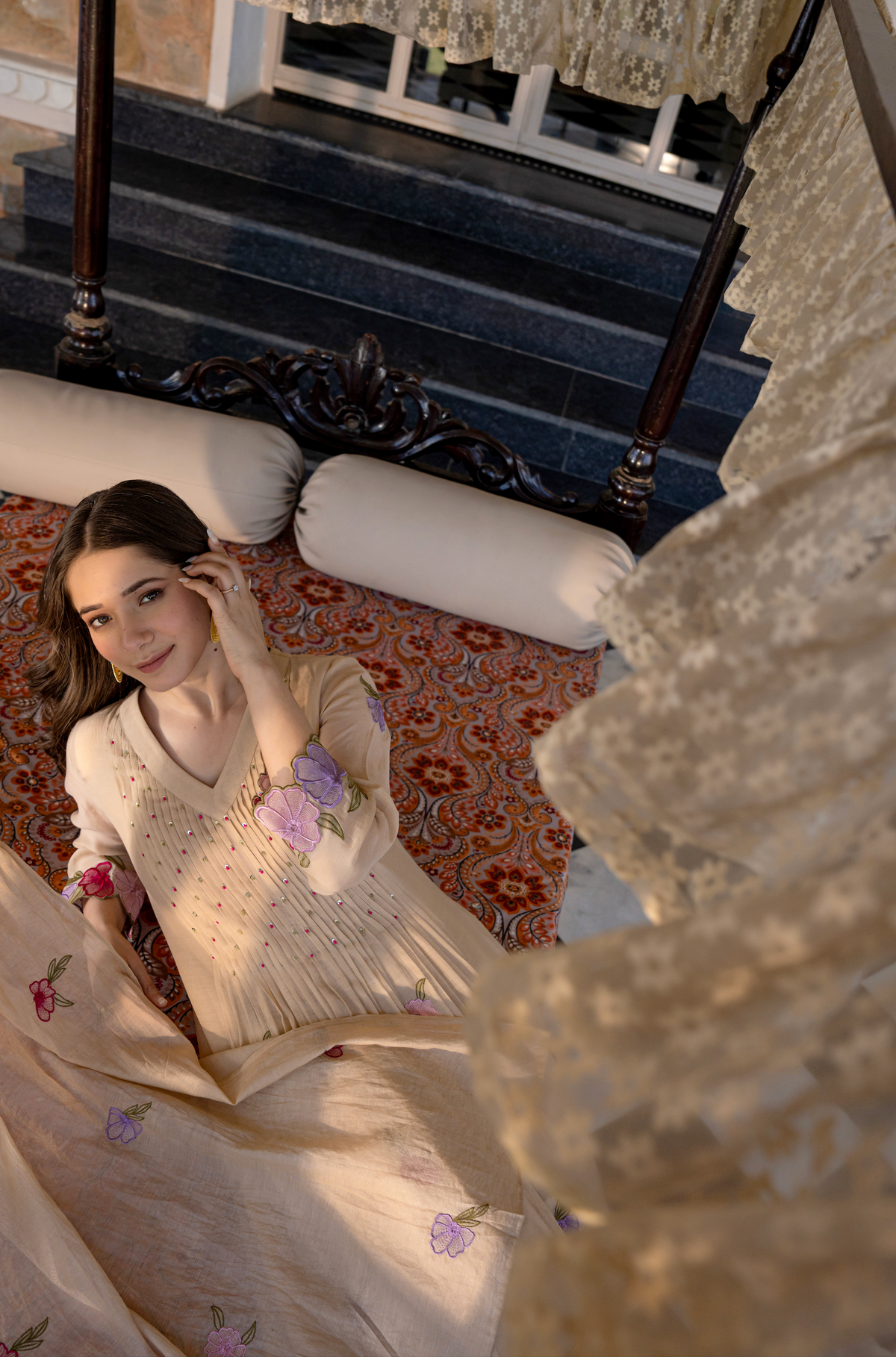 GUNJAN SANDSTONE PURE CHANDERI EMBROIDERED SUIT SET