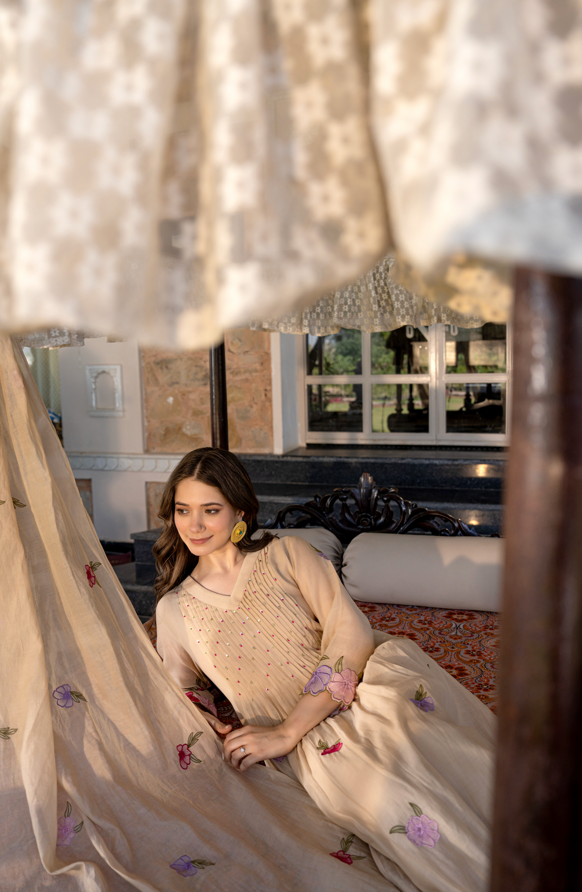 GUNJAN SANDSTONE PURE CHANDERI EMBROIDERED SUIT SET