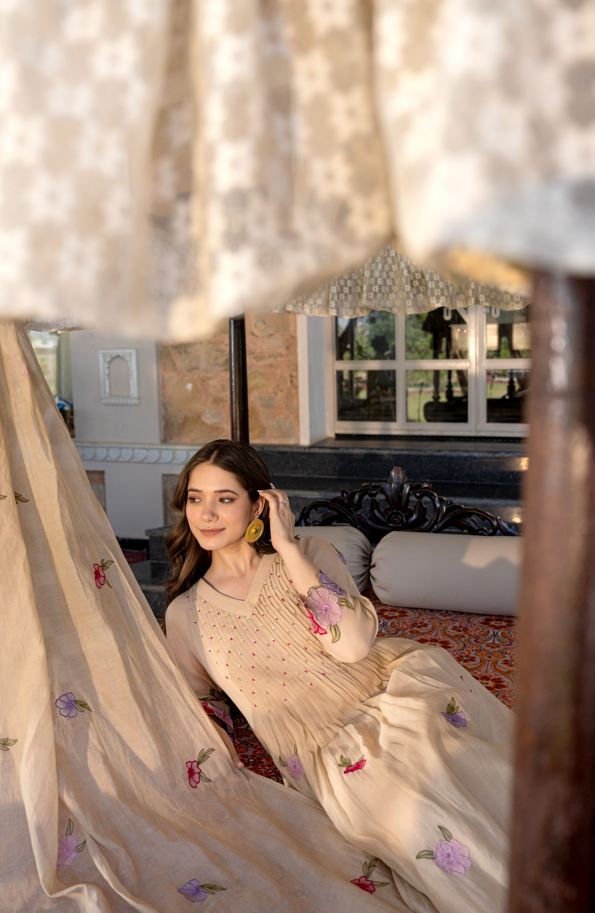 GUNJAN SANDSTONE PURE CHANDERI EMBROIDERED SUIT SET