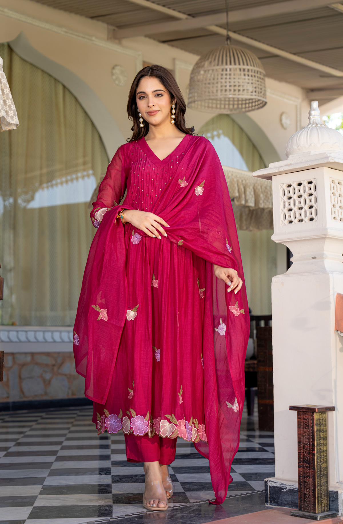 GUNJAN RANI PINK PURE CHANDERI EMBROIDERED SUIT SET