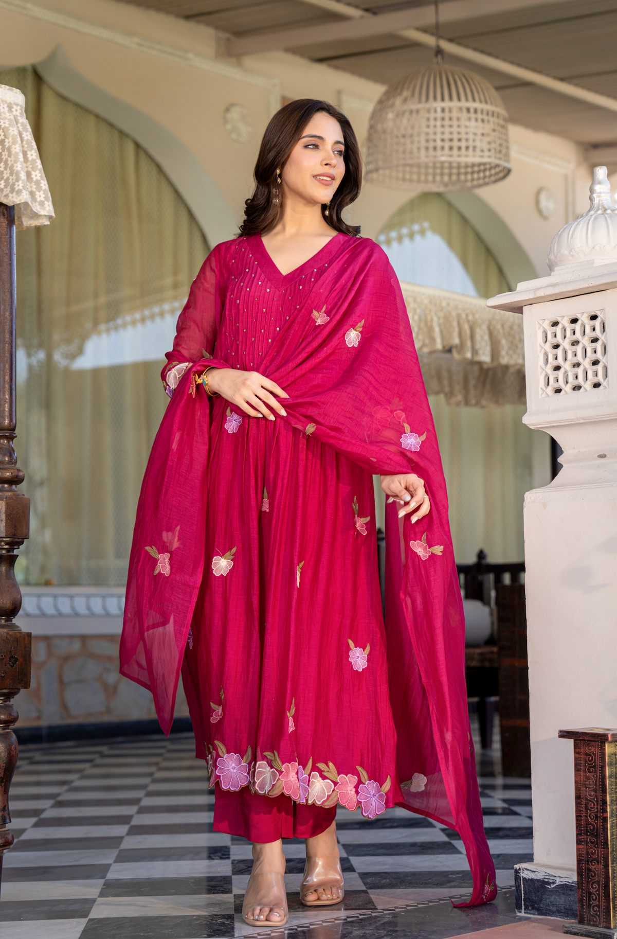 GUNJAN RANI PINK PURE CHANDERI EMBROIDERED SUIT SET