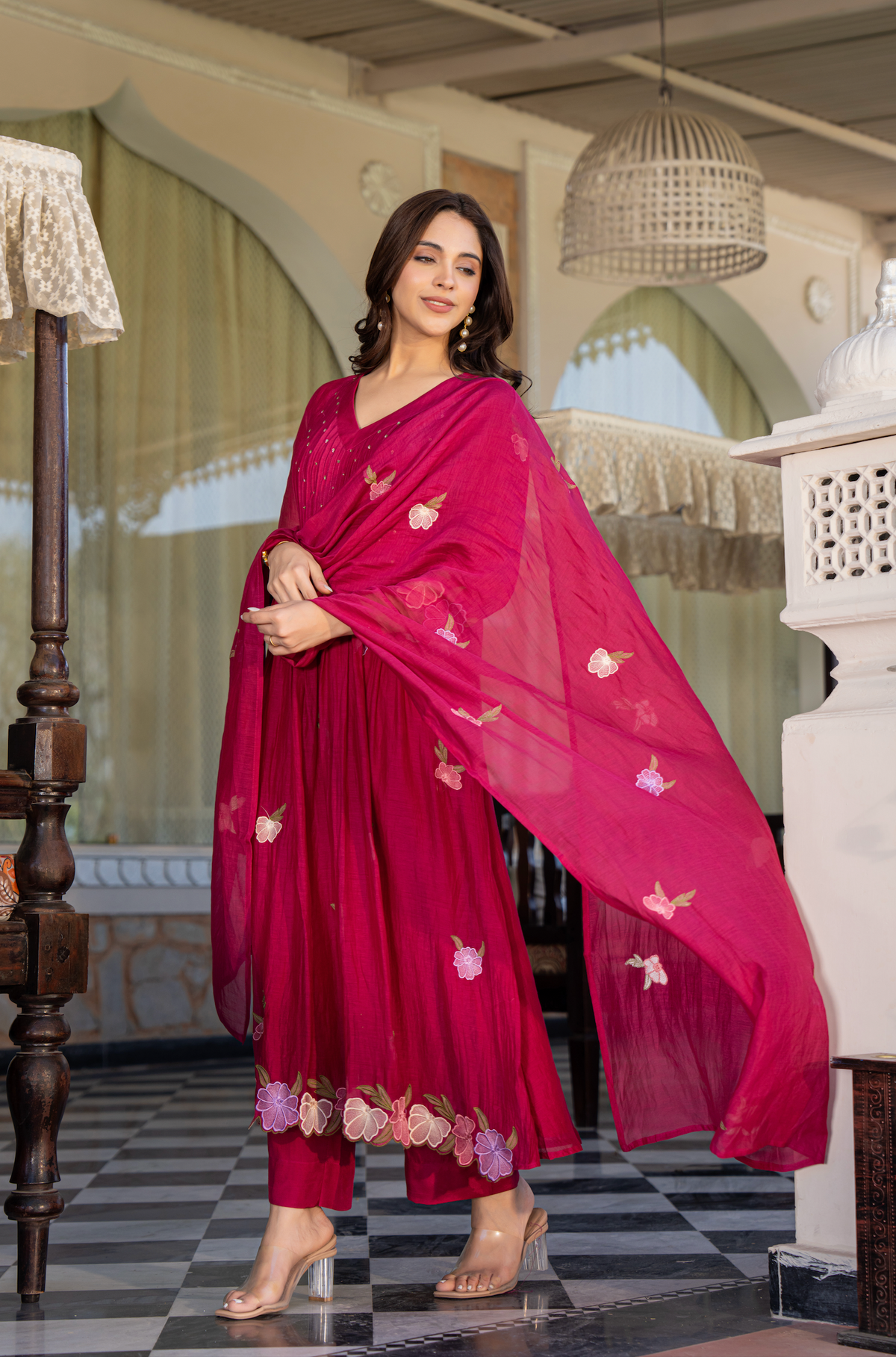 GUNJAN RANI PINK PURE CHANDERI EMBROIDERED SUIT SET