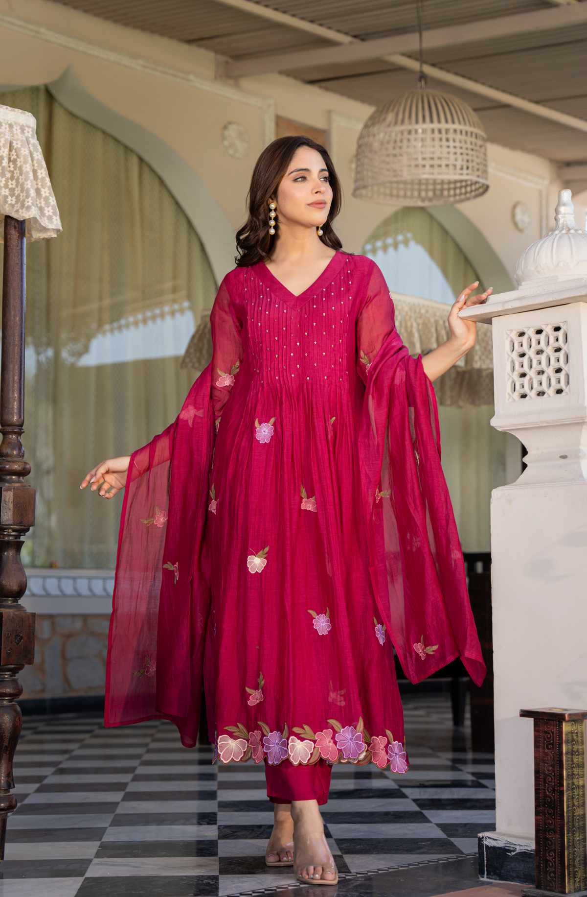 GUNJAN RANI PINK PURE CHANDERI EMBROIDERED SUIT SET