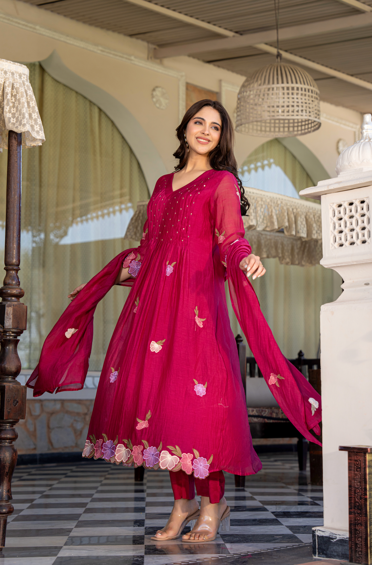 GUNJAN RANI PINK PURE CHANDERI EMBROIDERED SUIT SET
