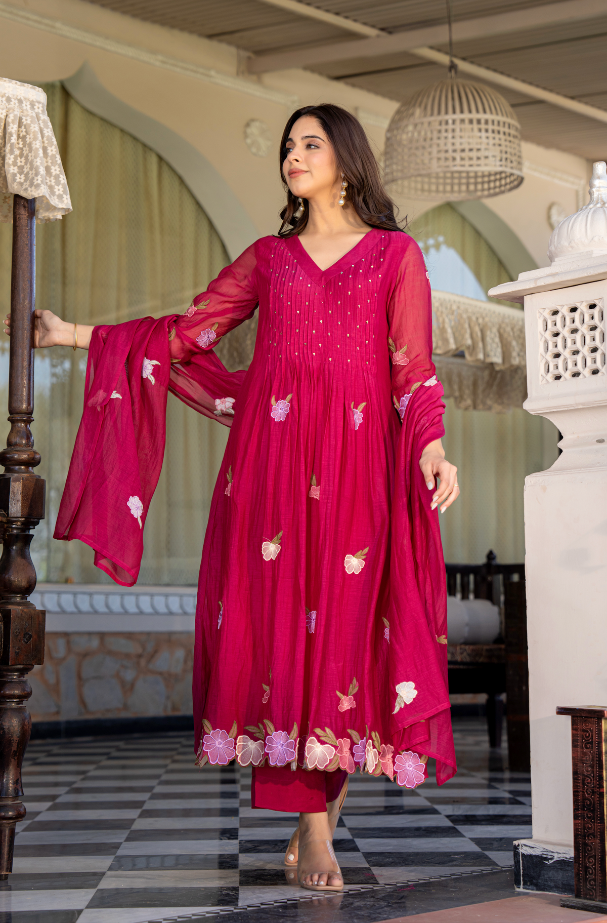 GUNJAN RANI PINK PURE CHANDERI EMBROIDERED SUIT SET