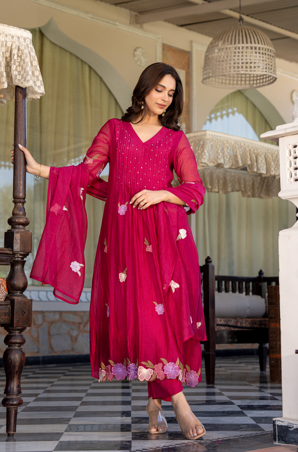 GUNJAN RANI PINK PURE CHANDERI EMBROIDERED SUIT SET