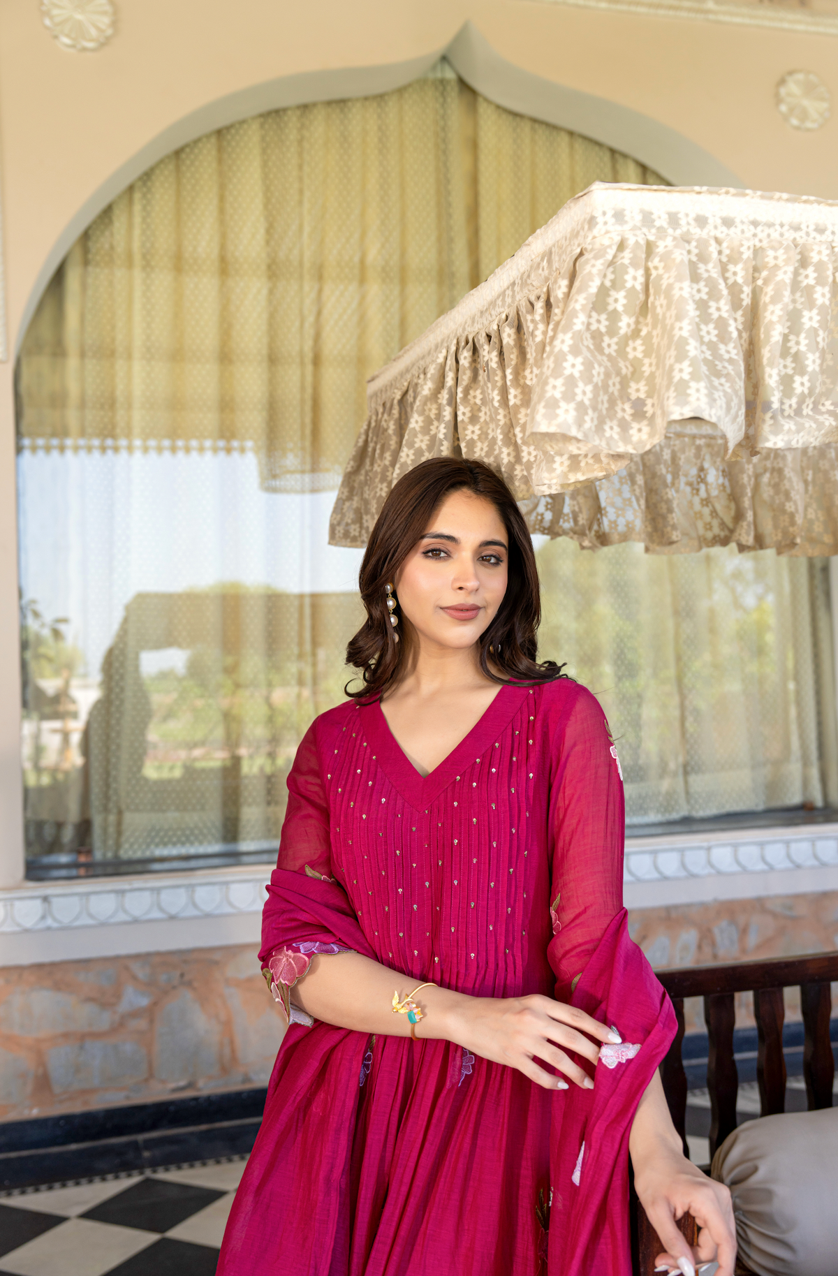 GUNJAN RANI PINK PURE CHANDERI EMBROIDERED SUIT SET