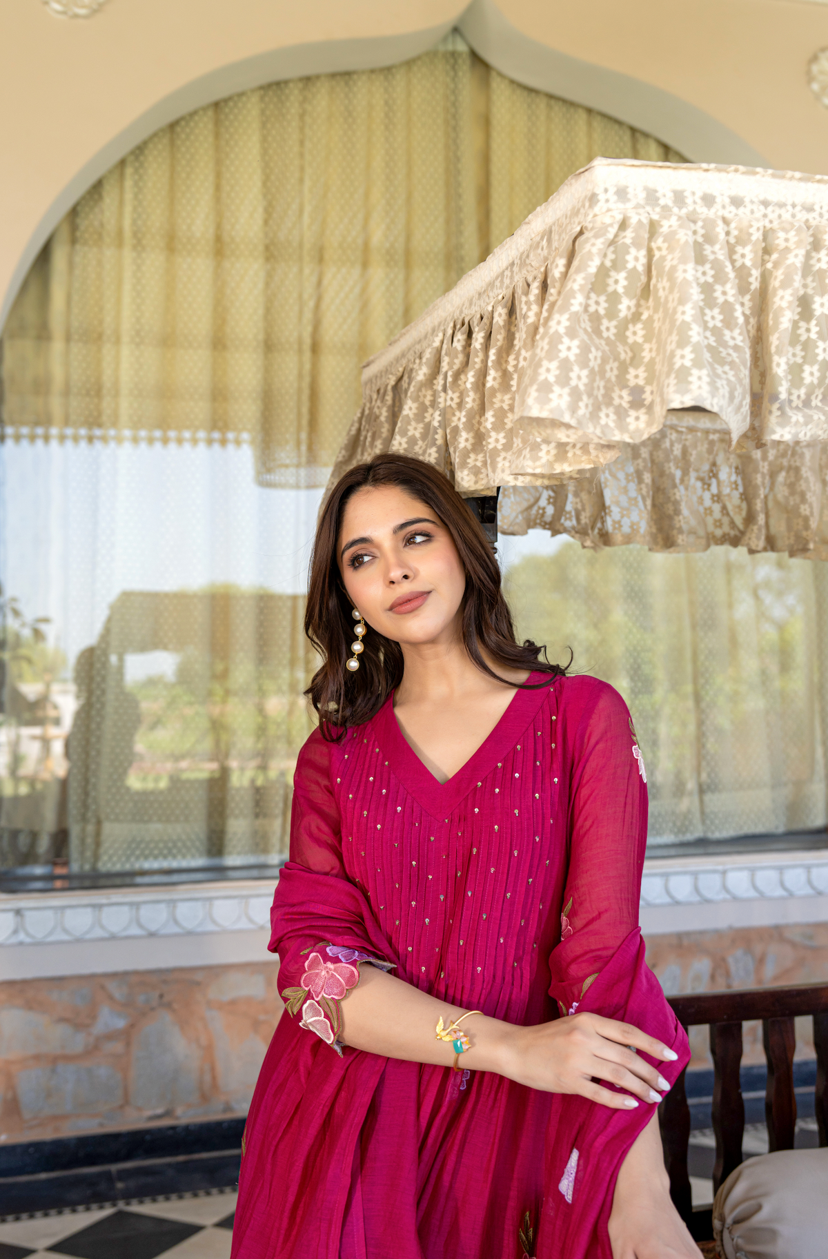 GUNJAN RANI PINK PURE CHANDERI EMBROIDERED SUIT SET
