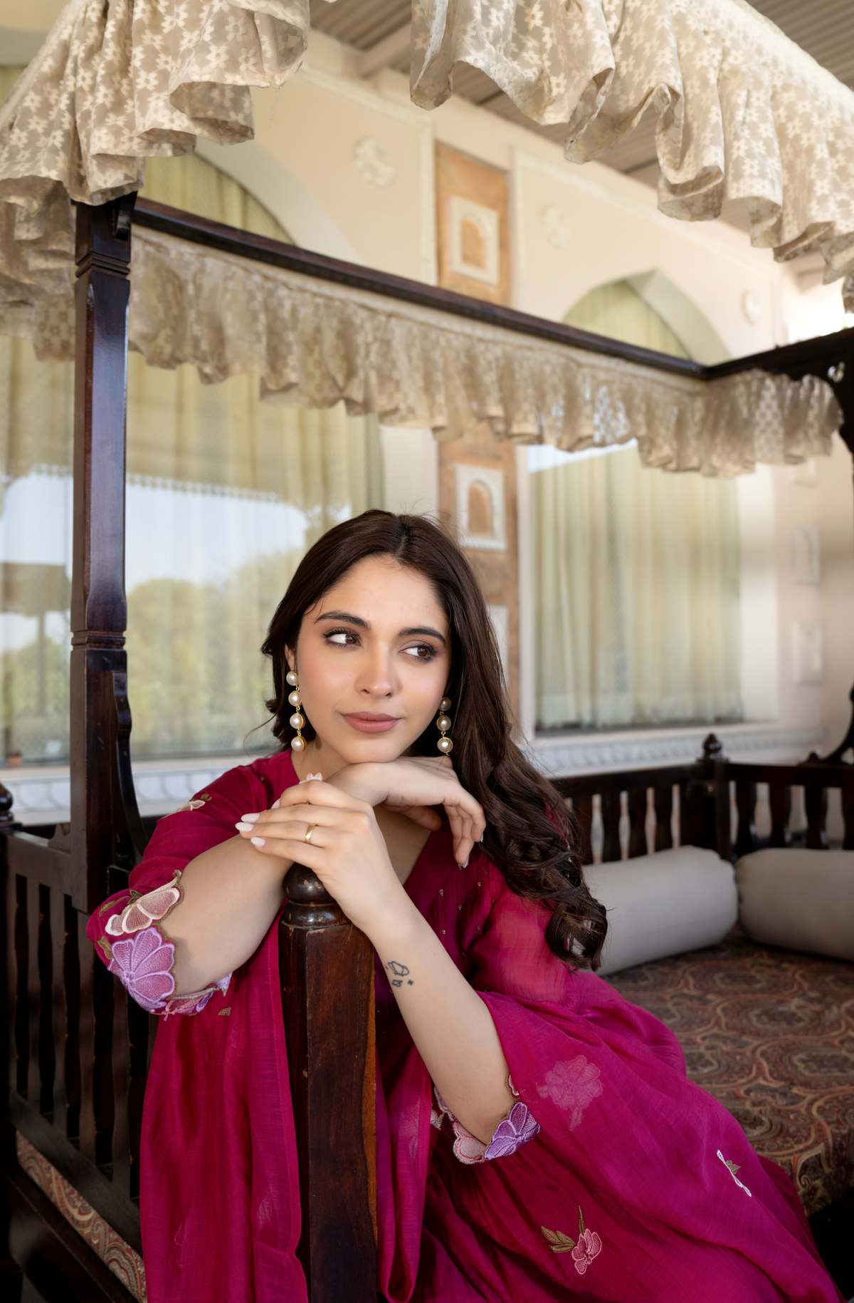 GUNJAN RANI PINK PURE CHANDERI EMBROIDERED SUIT SET