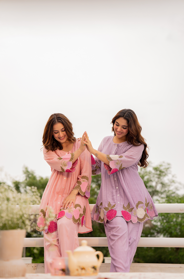 RYMA PEACH MUL CHANDERI SET