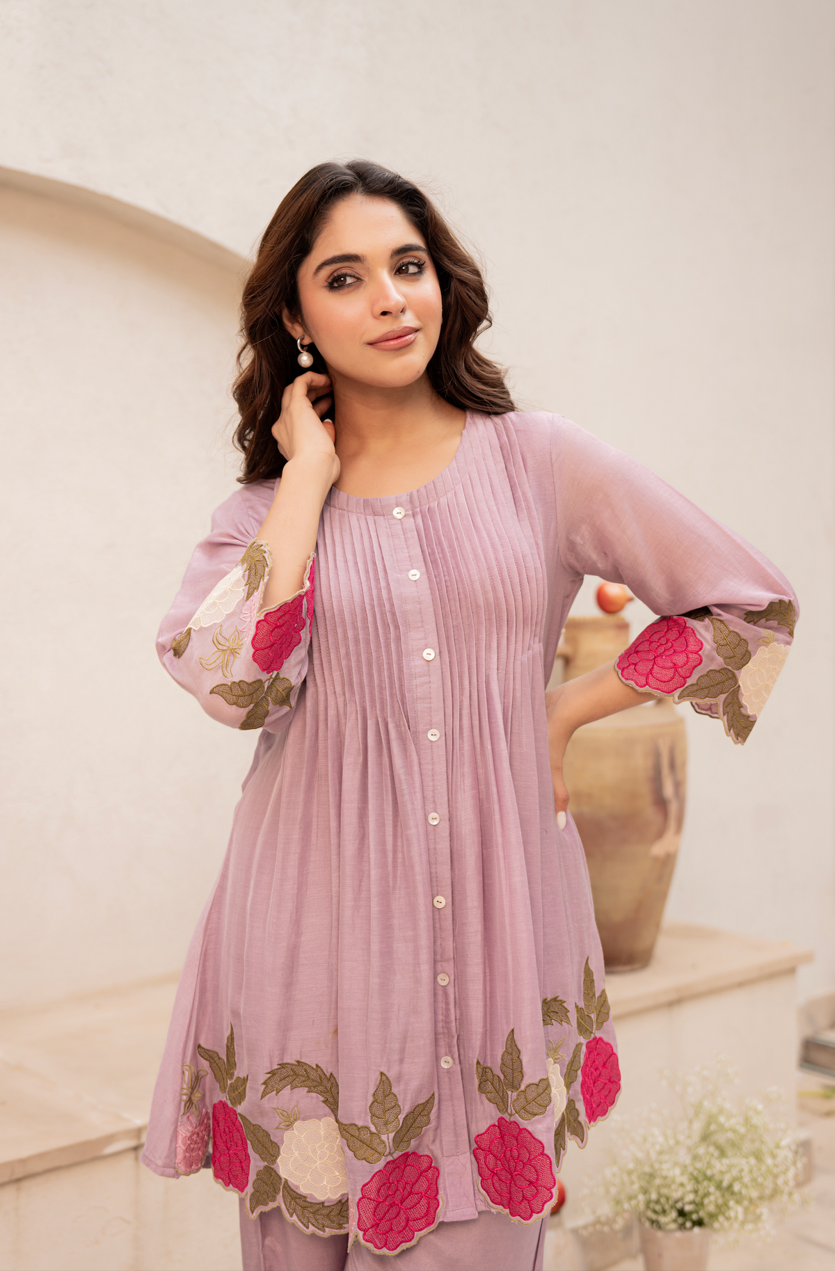 RYMA LAVENDER MUL CHANDERI SET