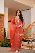 HAANIA TERRACOTTA BLOOM TISSUE SILK SUIT SET