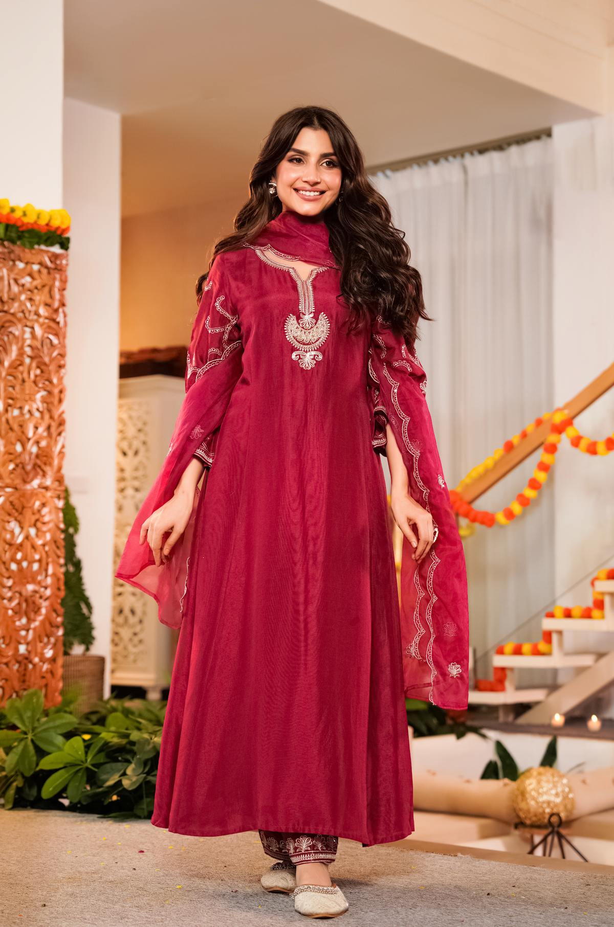 QURAT CRIMSON  RUSSIAN SILK SUIT SET