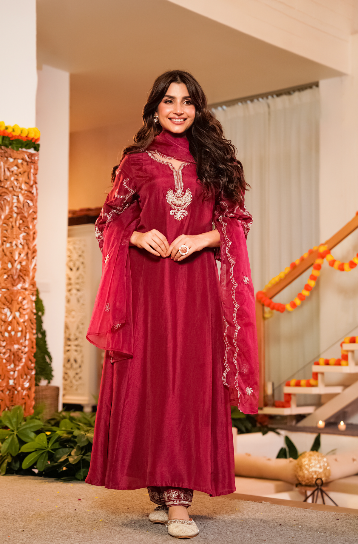 QURAT CRIMSON  RUSSIAN SILK SUIT SET
