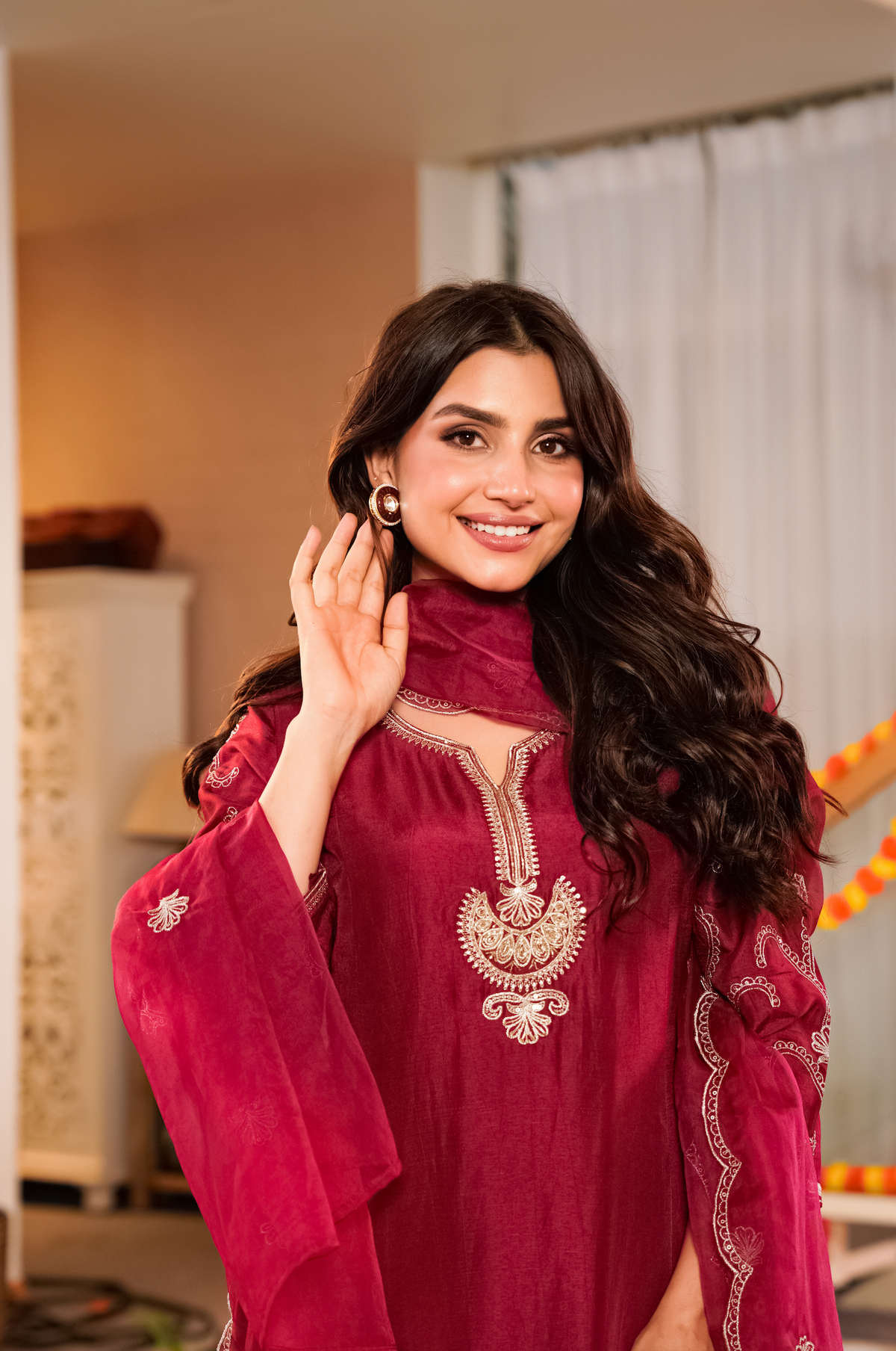 QURAT CRIMSON  RUSSIAN SILK SUIT SET