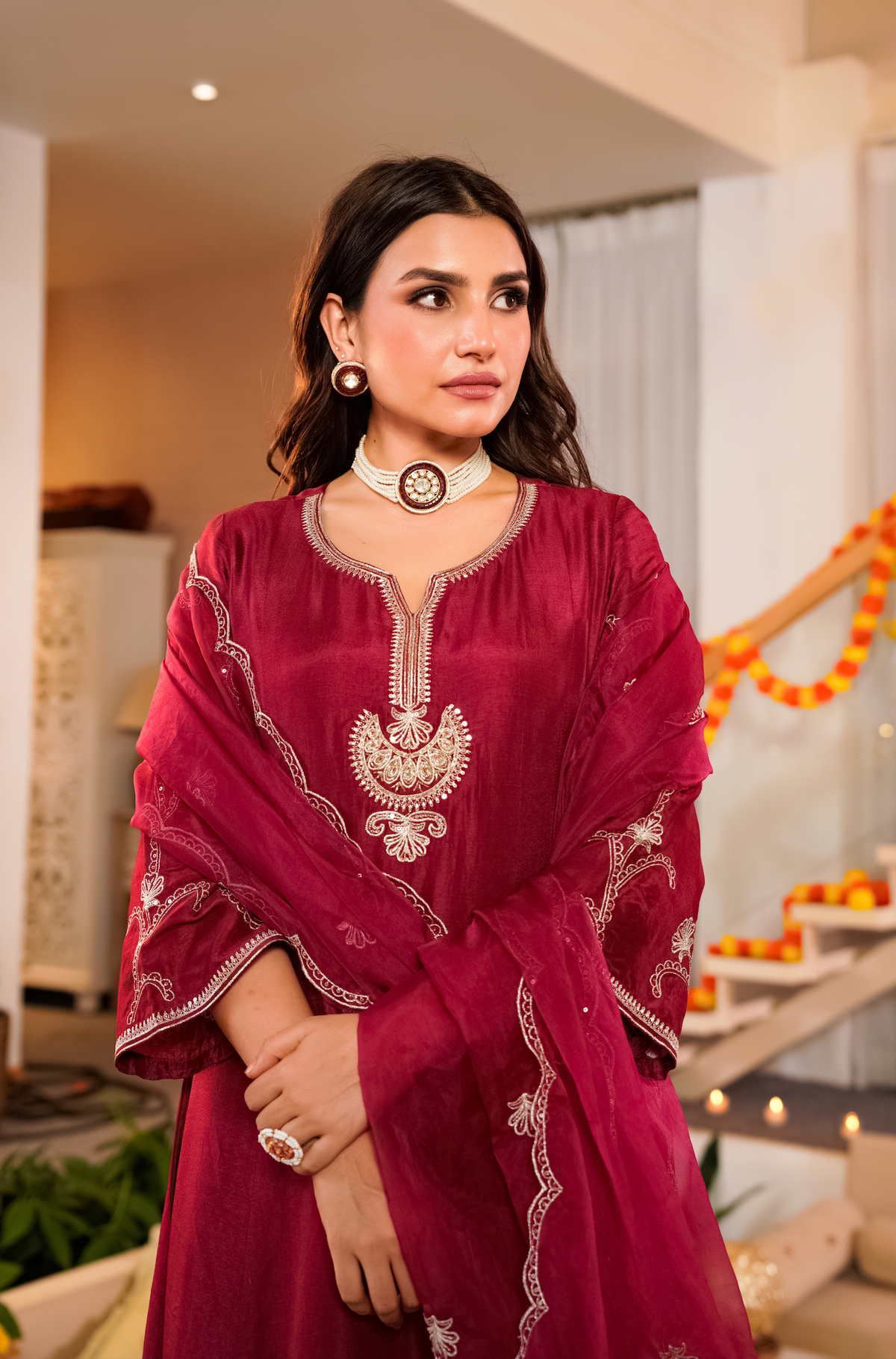QURAT CRIMSON  RUSSIAN SILK SUIT SET