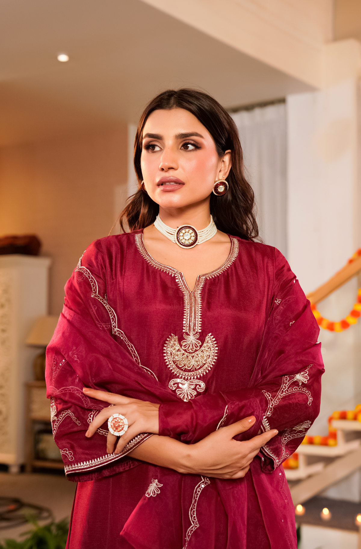 QURAT CRIMSON  RUSSIAN SILK SUIT SET