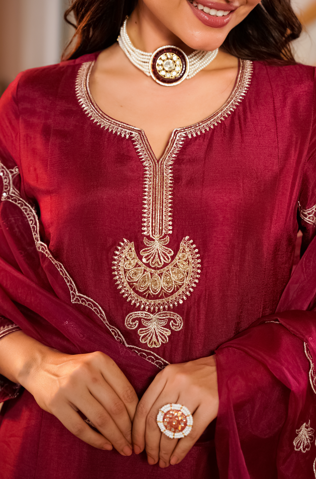 QURAT CRIMSON  RUSSIAN SILK SUIT SET