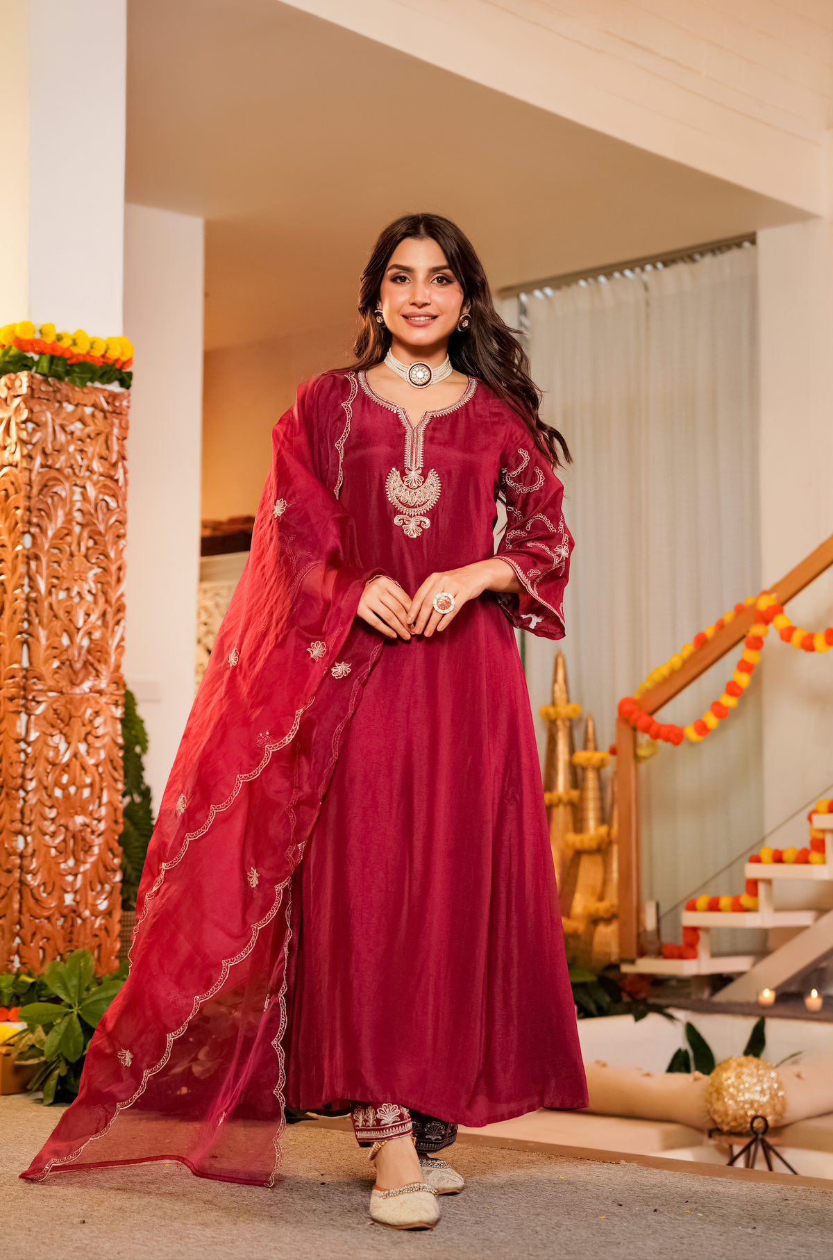 QURAT CRIMSON  RUSSIAN SILK SUIT SET