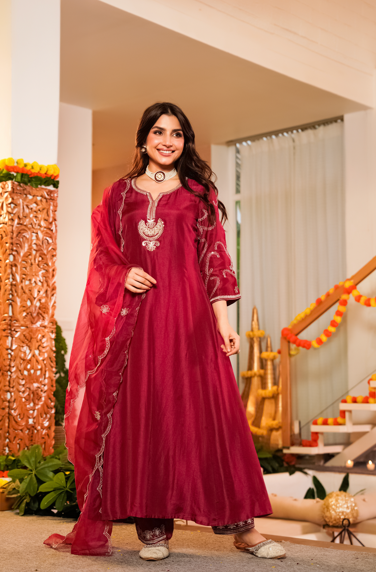 QURAT CRIMSON  RUSSIAN SILK SUIT SET