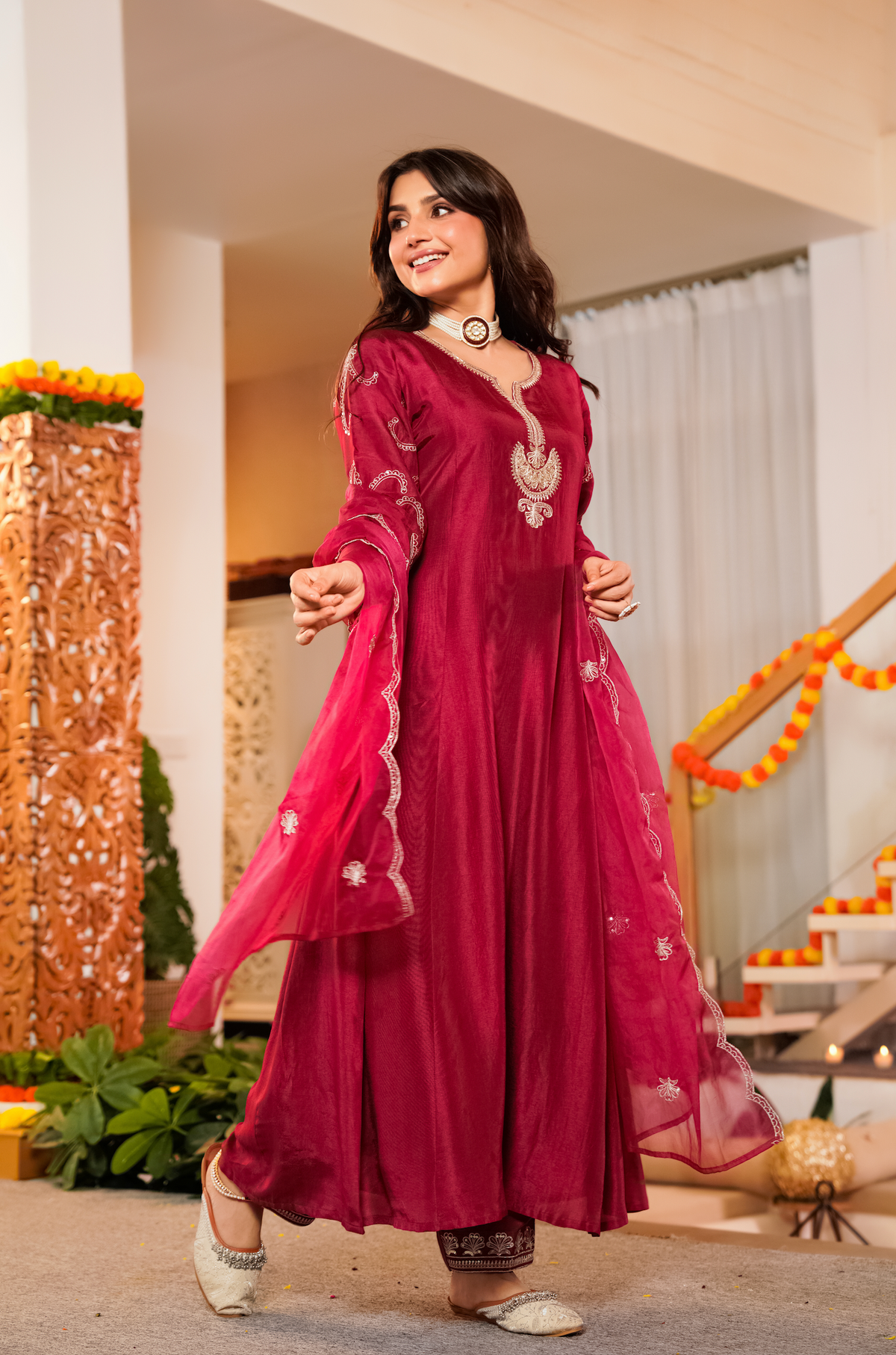 QURAT CRIMSON  RUSSIAN SILK SUIT SET