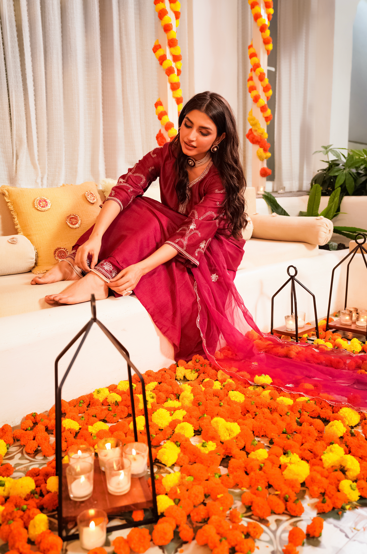 QURAT CRIMSON  RUSSIAN SILK SUIT SET
