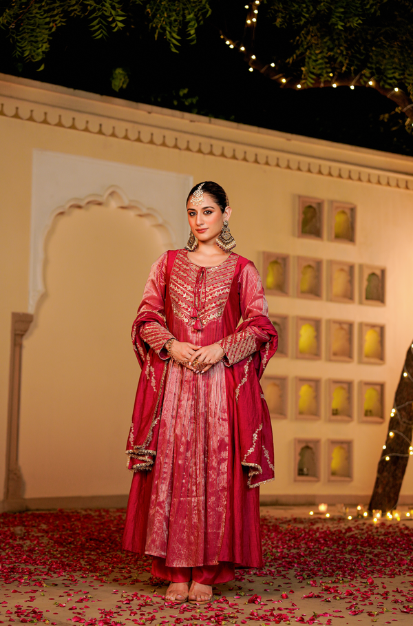 BLUSH ROYALE FLAIRED CHANDERI SUIT SET
