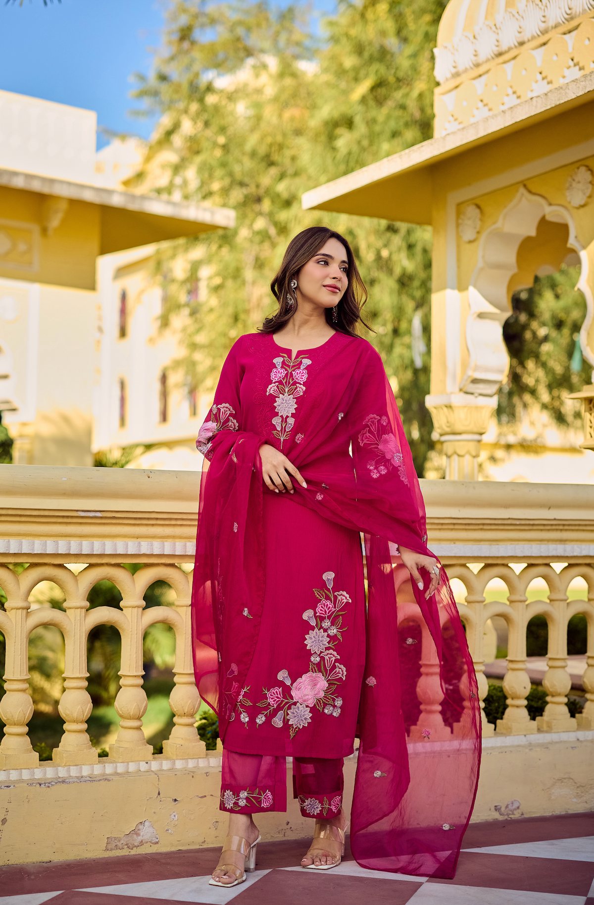 SIRAT MAGENTA CHIFFON SUIT SET