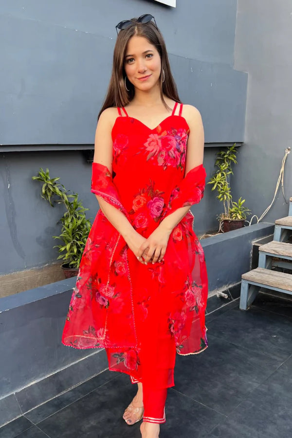 RAINA ORGANZA RED SUIT SET