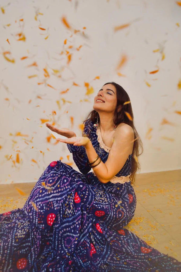 JIANA ONE SHOULDER BLUE BANDHANI GOWN